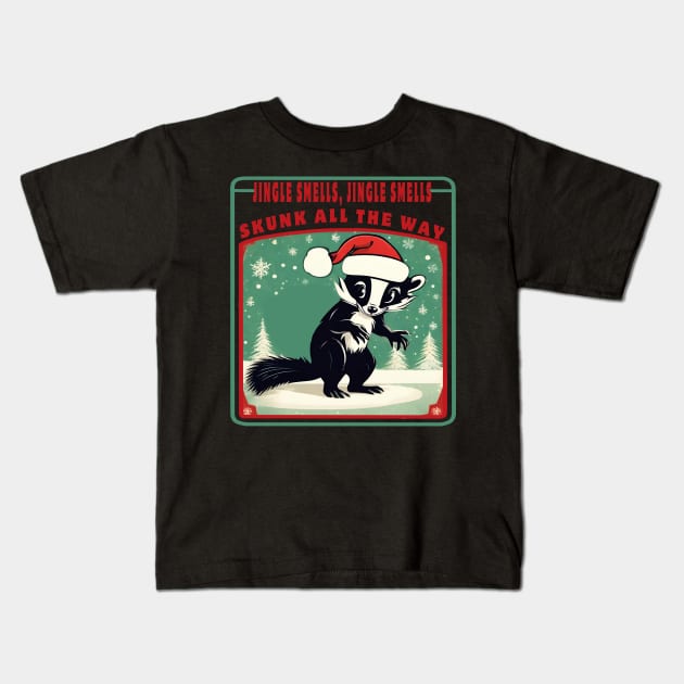 Skunk Christmas Kids T-Shirt by Ilustradamus